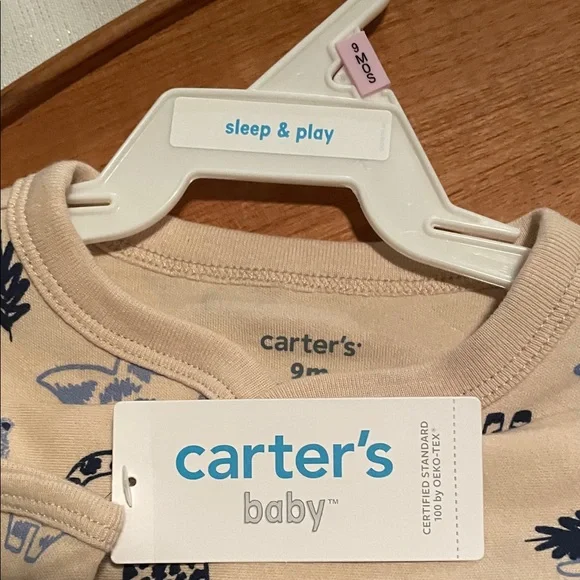 New Carter's Beige and Blue Safari Print Onesie - 9 Months - Picture 3 of 6
